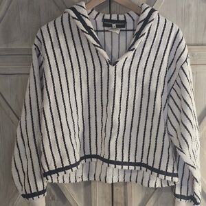 Vintage Escada sport white and blue striped terry cloth pull over cropped